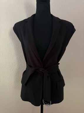 Jarbo Cap Sleeve Blazer Black Belted Tie Waist Lined Sz 1 Small
